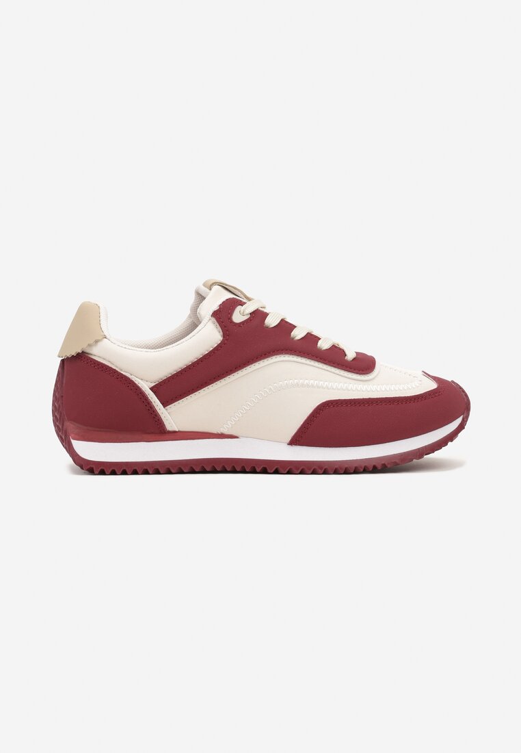 Bordowe Płaskie Sneakersy z Geometrycznym Zdobieniem Mericca