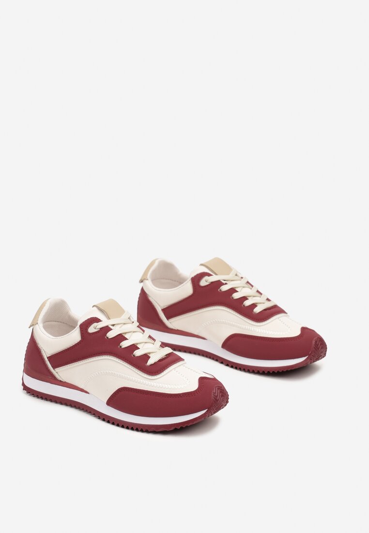 Bordowe Płaskie Sneakersy z Geometrycznym Zdobieniem Mericca
