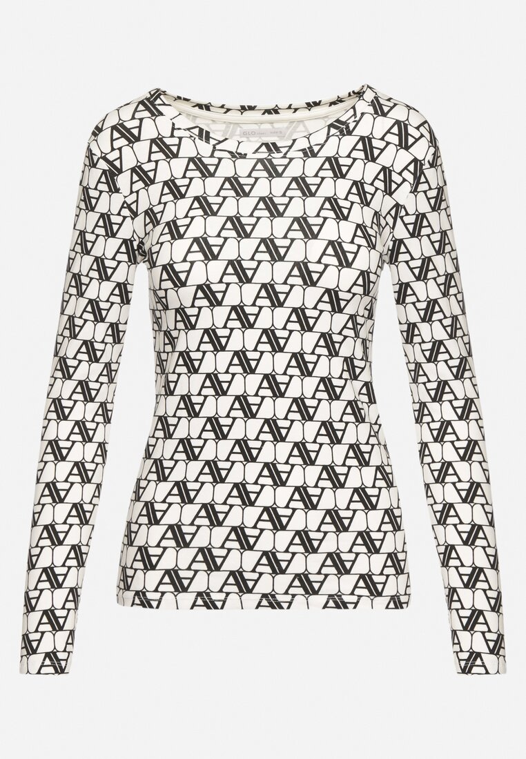 Biało-Czarna Bawełniana Bluzka Longsleeve w Literowy Wzór Stelisara
