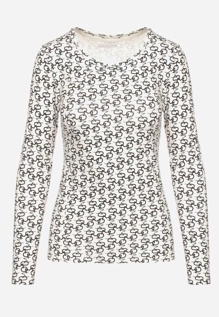 Biało-Czarna Bawełniana Bluzka Typu Longsleeve z Bawełny w Abstrakcyjny Wzór Heslora