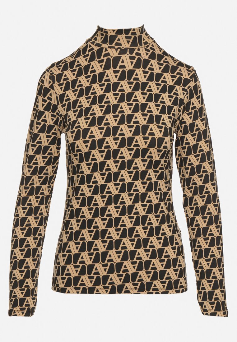 Czarna Bluzka Golf z Bawełny o Kroju Longsleeve w Ozdobne Litery Stelinora