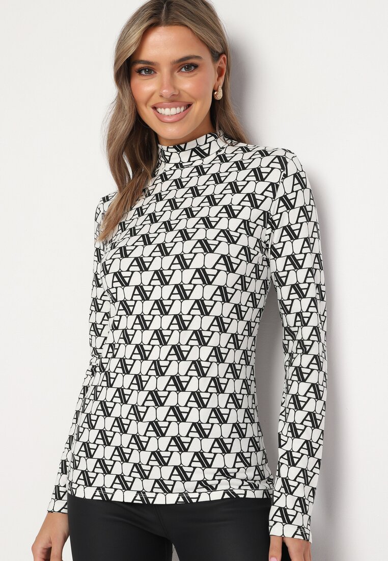 Biała Bluzka Golf z Bawełny o Kroju Longsleeve w Ozdobne Litery Stelinora