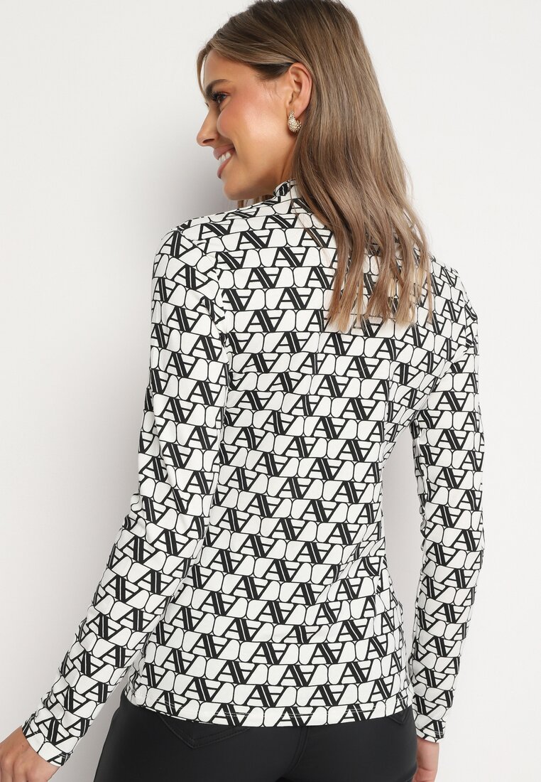 Biała Bluzka Golf z Bawełny o Kroju Longsleeve w Ozdobne Litery Stelinora
