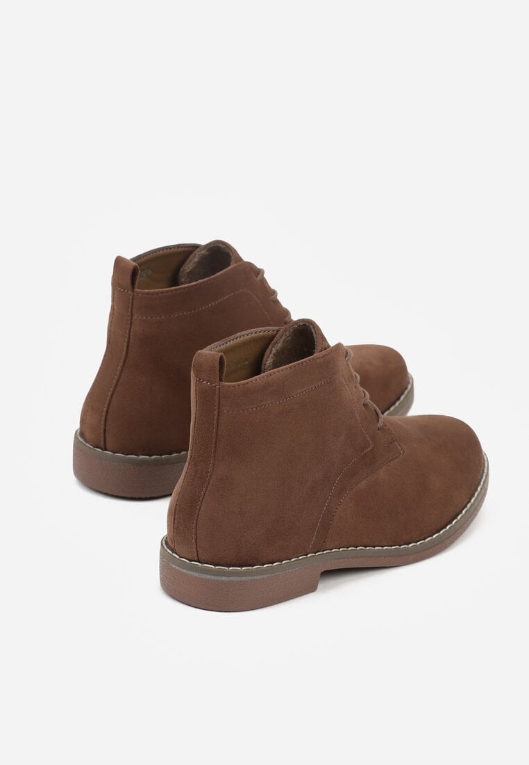 Ciemnobeżowe Botki z Wiązaniem Sabalva