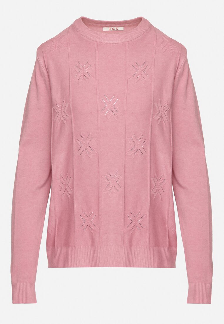 Różowy Sweter z Bawełną Ozdobiony Cyrkoniami Irinaelle