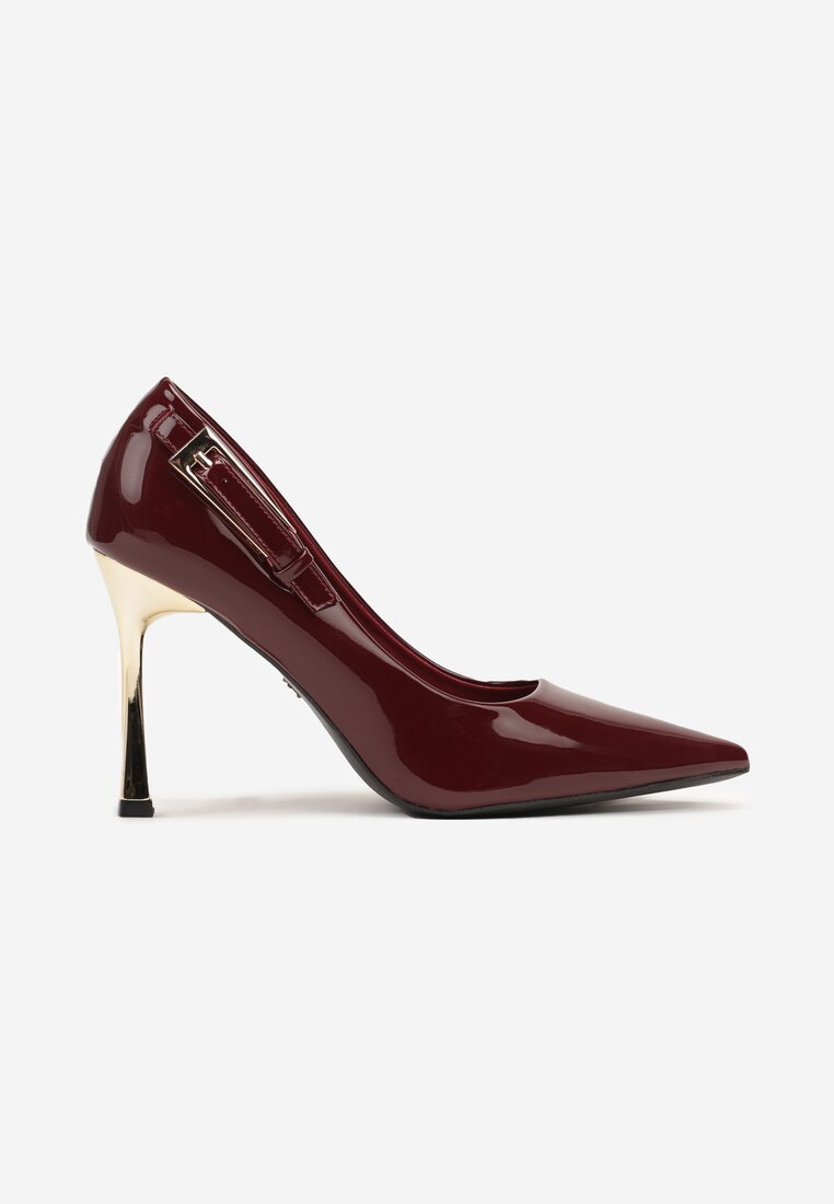 Bordowe Lakierowane Szpilki w Eleganckim Stylu z Ozdobnym Paskiem Artilolla