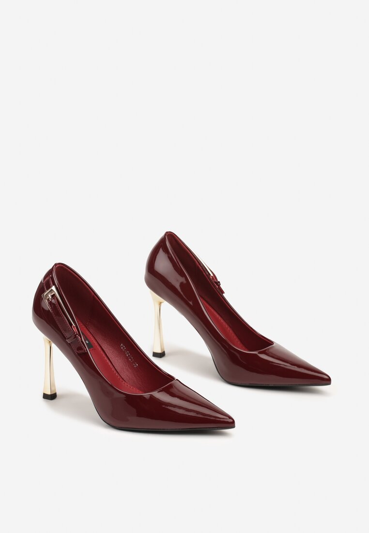 Bordowe Lakierowane Szpilki w Eleganckim Stylu z Ozdobnym Paskiem Artilolla