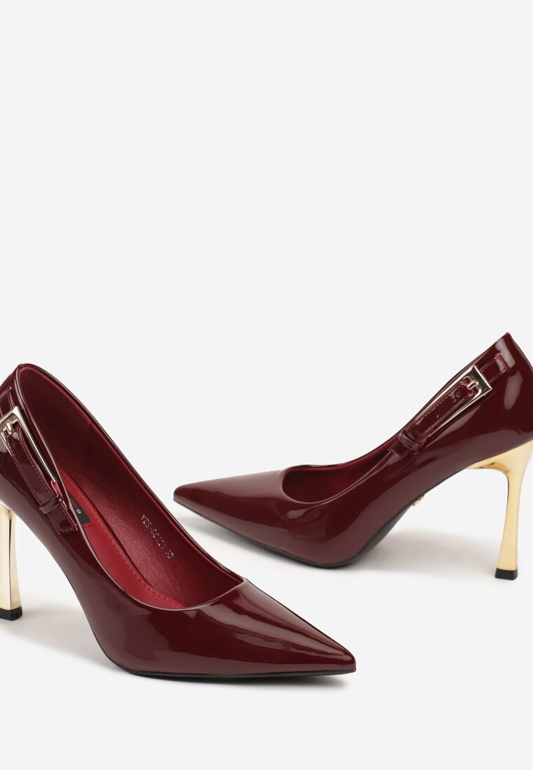 Bordowe Lakierowane Szpilki w Eleganckim Stylu z Ozdobnym Paskiem Artilolla