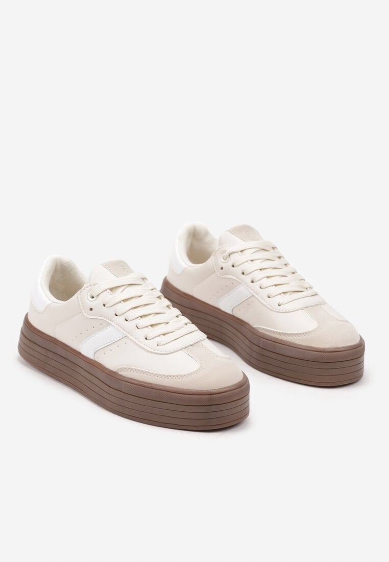 Beżowe Sneakersy na Grubej Podeszwie z Ozdobnymi Wstawkami Irithine
