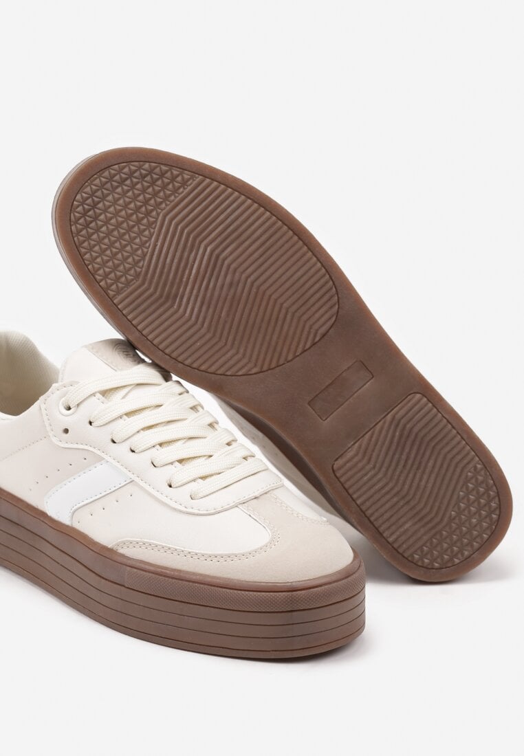 Beżowe Sneakersy na Grubej Podeszwie z Ozdobnymi Wstawkami Irithine