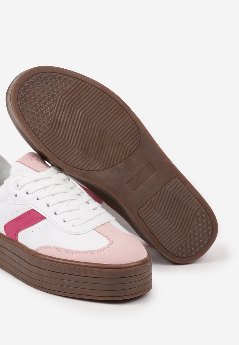 Biało-Różowe Sneakersy na Grubej Podeszwie z Ozdobnymi Wstawkami Irithine