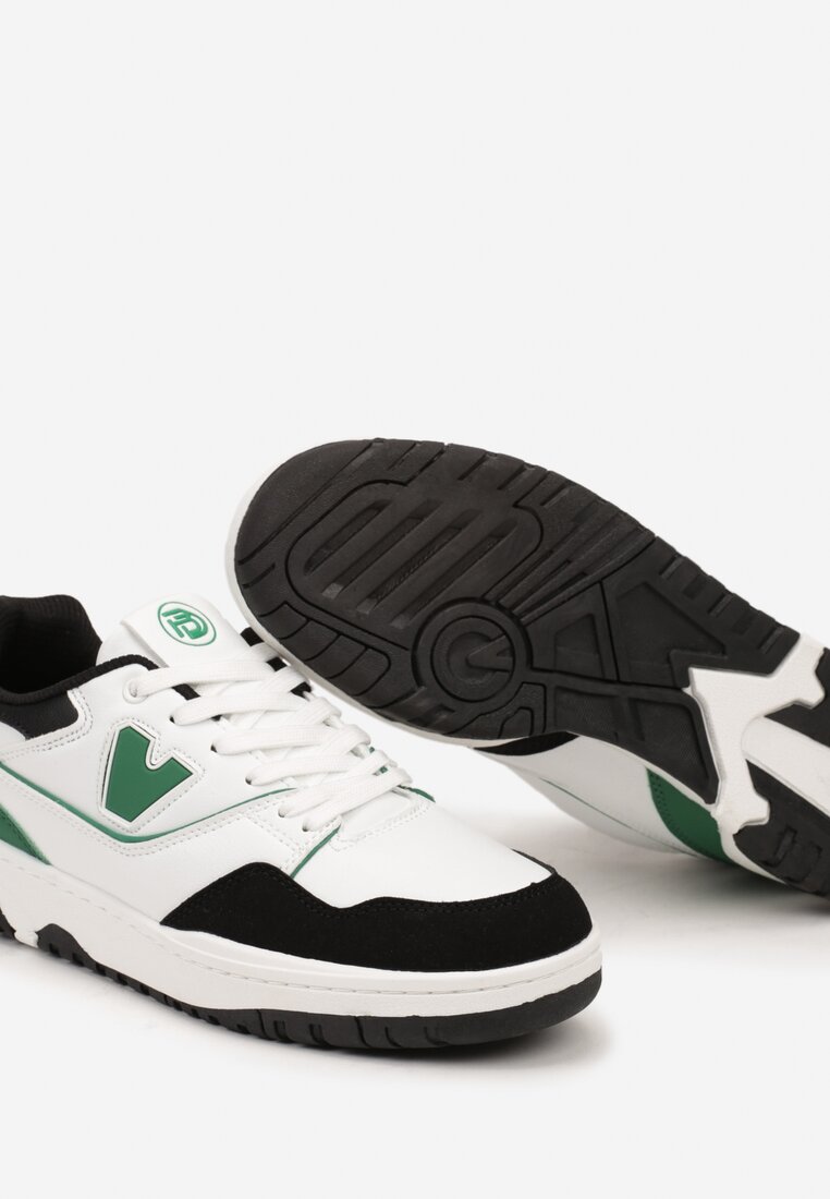 Biało-Zielone Sznurowane Buty Sportowe z Ozdobną Naszywką Meraline