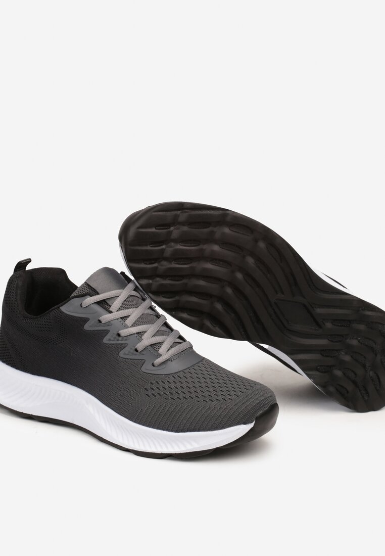 Szaro-Czarne Sznurowane Buty Sportowe na Grubej Podeszwie z Efektem Ombre Nolilena