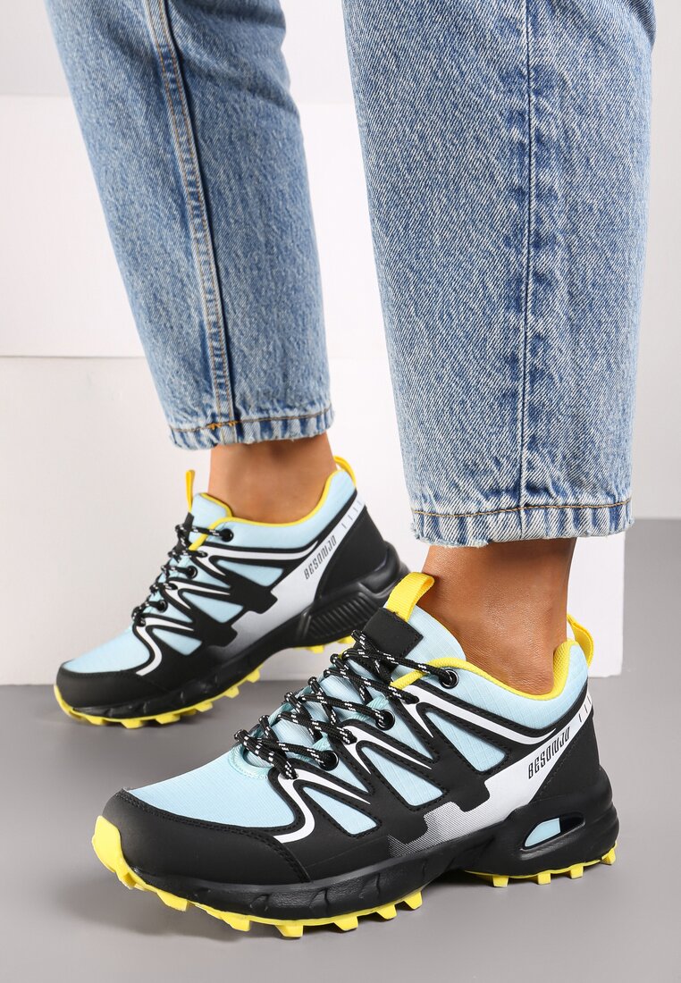 Czarno-Żółte Płaskie Sznurowane Buty Sportowe Sneakersy z Ozdobnymi Wstawkami Tinamar