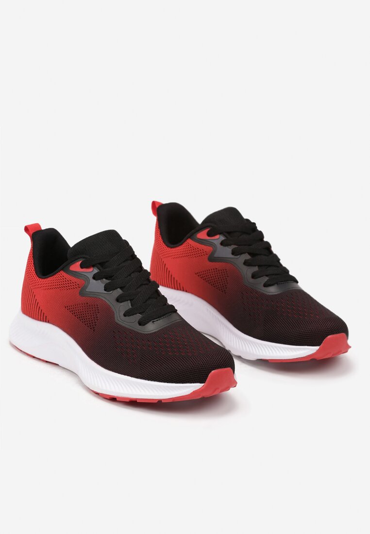 Czarno-Czerwone Buty Sportowe Sneakersy Sznurowane z Efektem Ombre Cidia