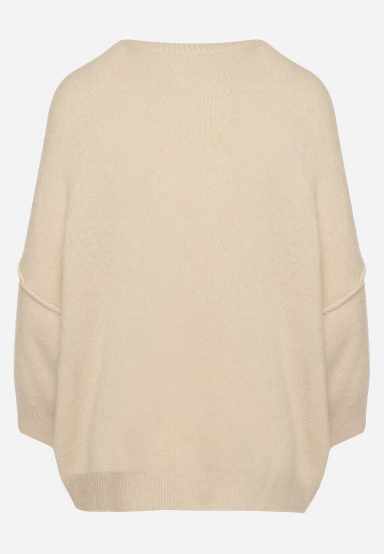 Beżowy Sweter z Rękawami 7/8 z Domieszką Wełny Irilliane
