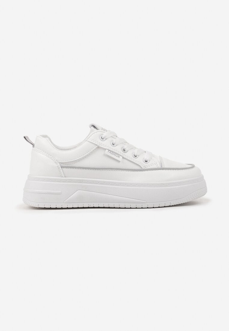 Biało-Szare Sznurowane Sneakersy na Grubej Tłoczonej Podeszwie Erisalise
