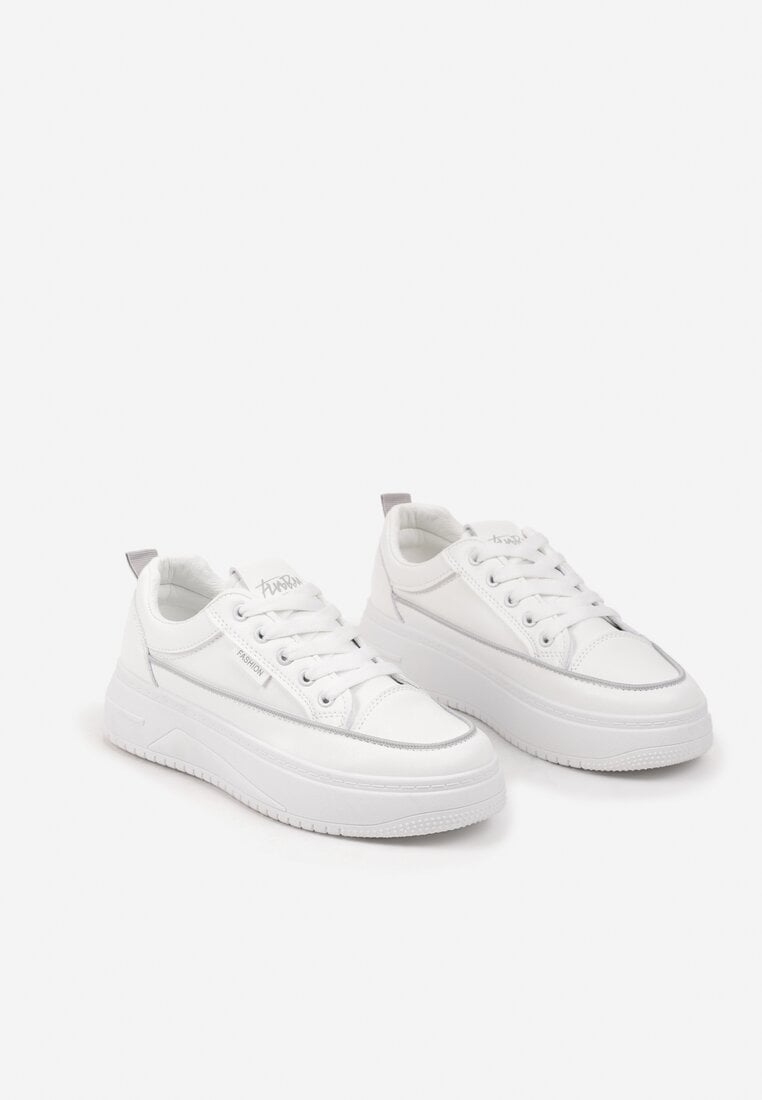Biało-Szare Sznurowane Sneakersy na Grubej Tłoczonej Podeszwie Erisalise
