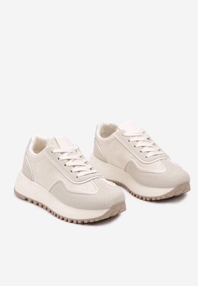 Beżowe Płaskie Sneakersy z Geometrycznym Motywem Erisalen