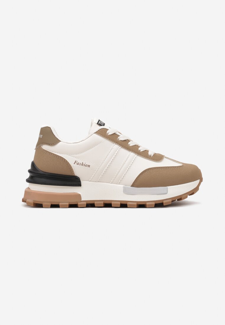 Brązowe Płaskie Sneakersy Ozdobione Paskami Erialora