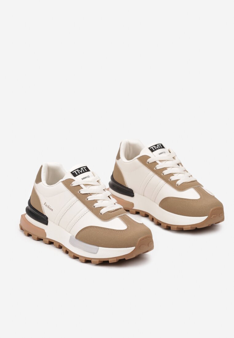 Brązowe Płaskie Sneakersy Ozdobione Paskami Erialora