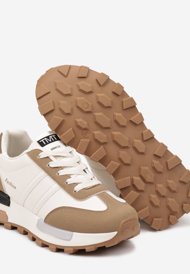 Brązowe Płaskie Sneakersy Ozdobione Paskami Erialora