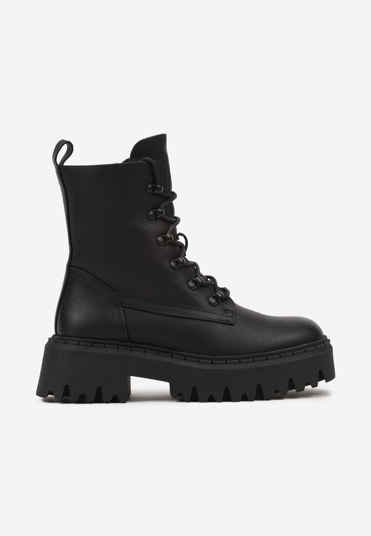 Czarne Masywne Botki Trapery na Platformie w Stylu Militarnym Verola