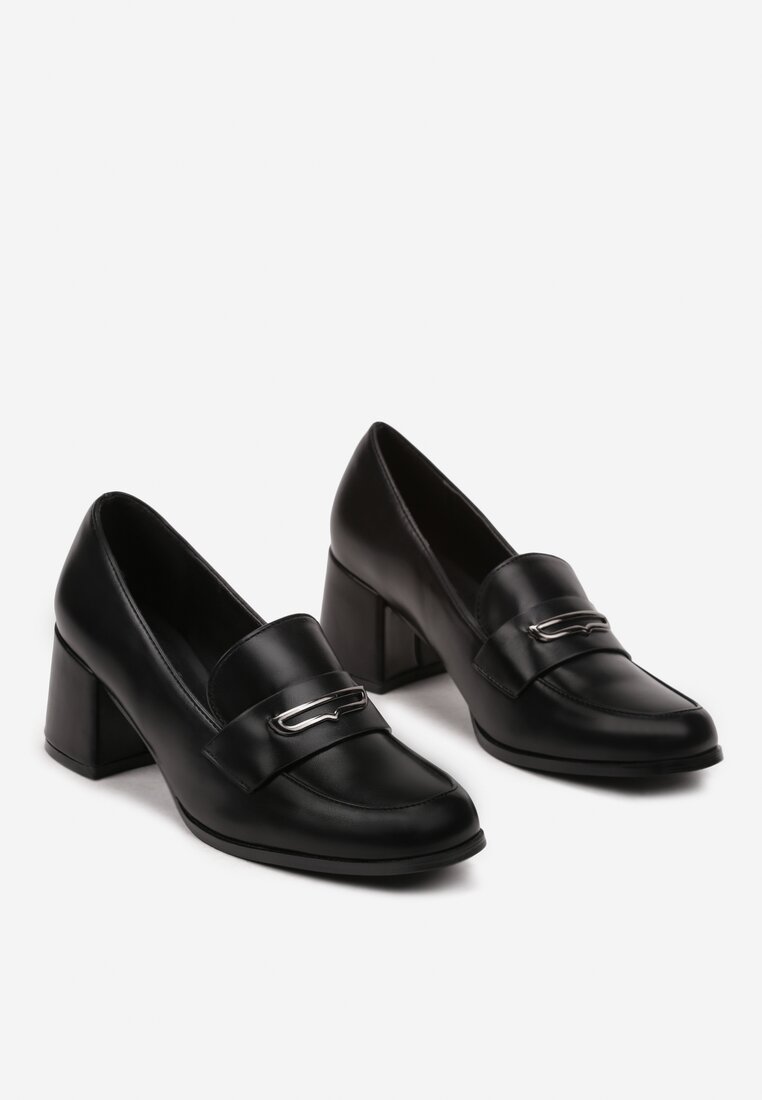 Czarne Półbuty na Słupku z Elegancką Klamerką Erinaelle
