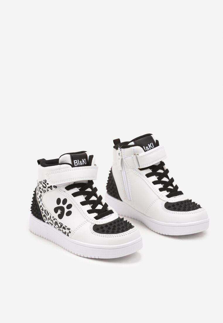 Biało-Czarne Płaskie Buty Sportowe Sneakersy z Psią Łapką na Rzepy ze Sznurowaniem Bianora