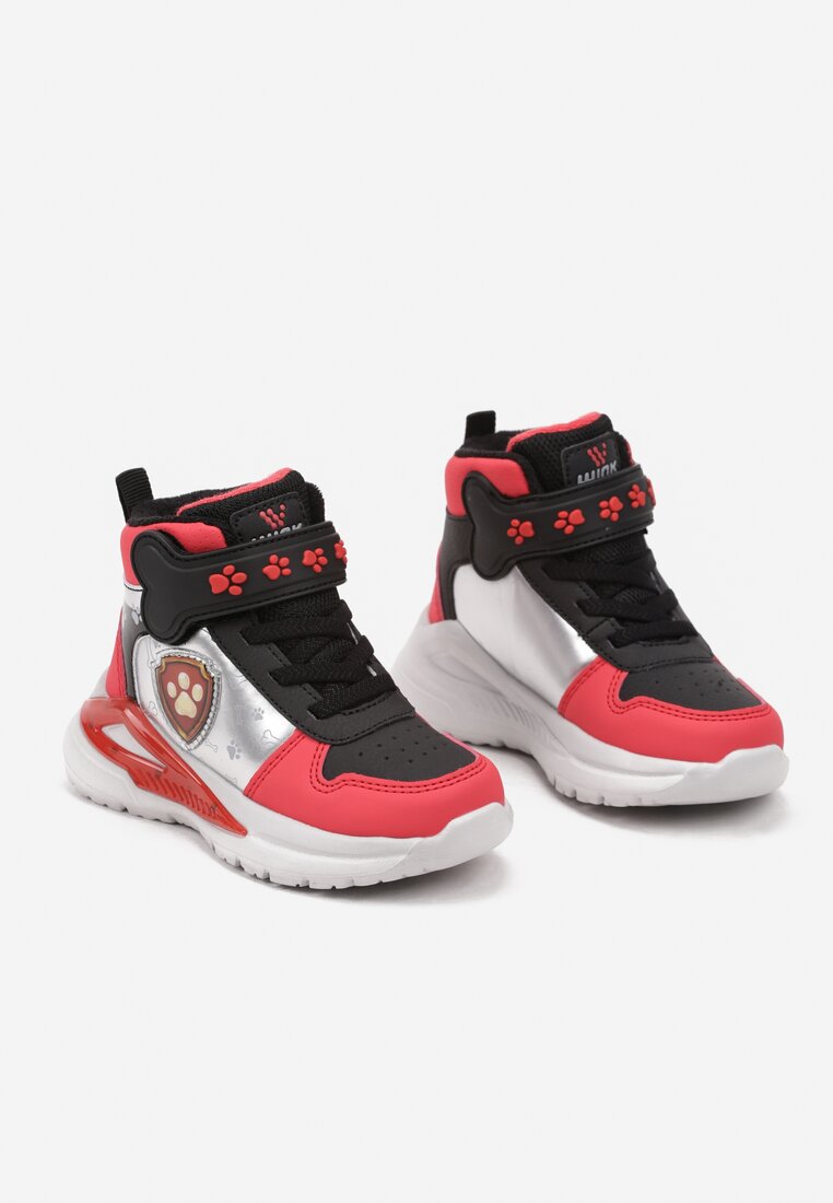 Czarno-Czerwone Płaskie Buty Sportowe Sneakersy za Kostkę z Ledami i Bajkowym Wzorem Erithaela