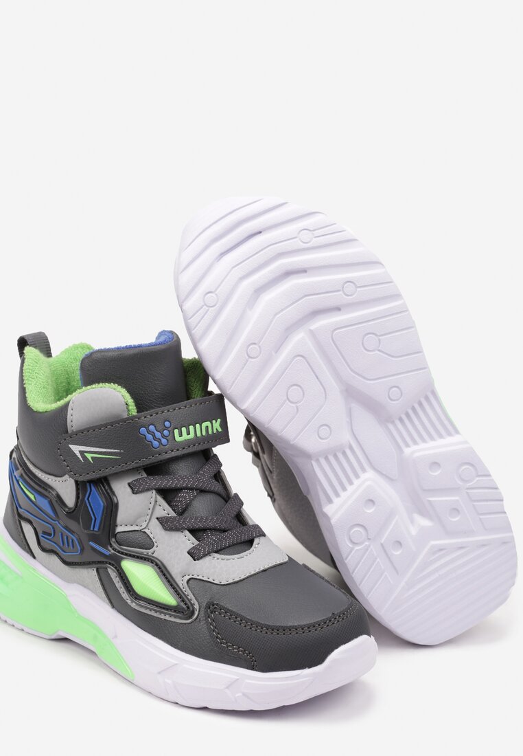 Szare Buty Sportowe Zapinane na Rzep ze Świecącą Podeszwą Erimarie