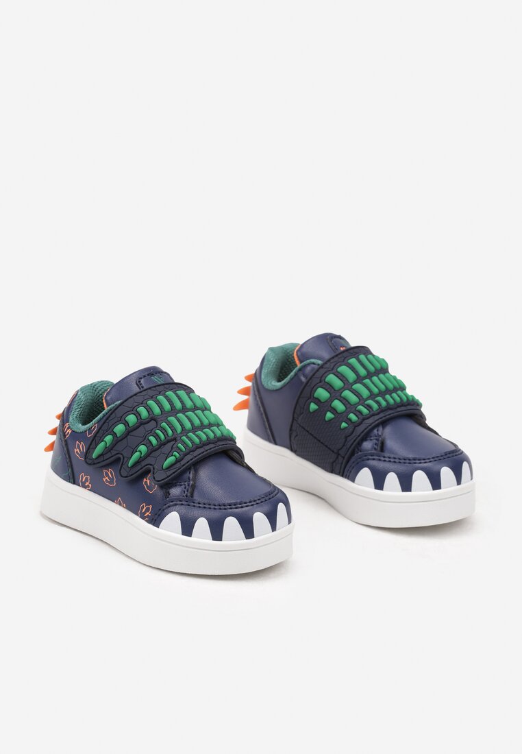 Granatowe Buty Sportowe w Ozdobny Print z Aplikacjami i Zapięciem na Rzep Erisella