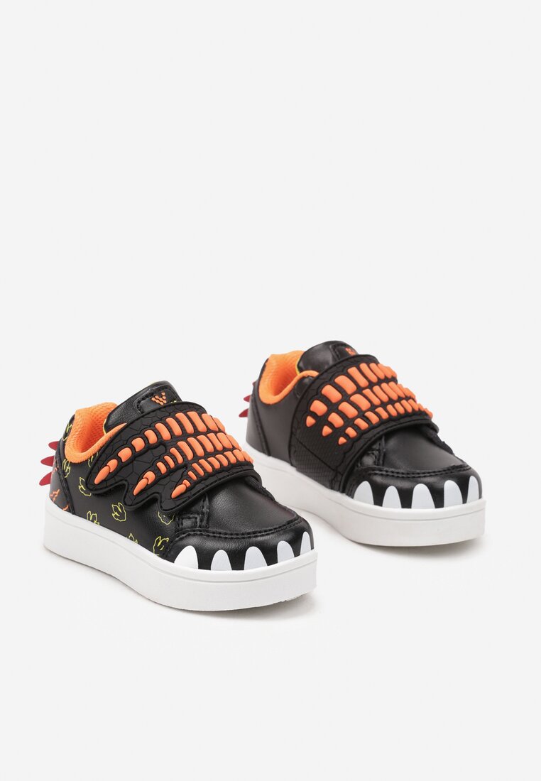 Czarne Buty Sportowe w Ozdobny Print z Aplikacjami i Zapięciem na Rzep Erisella
