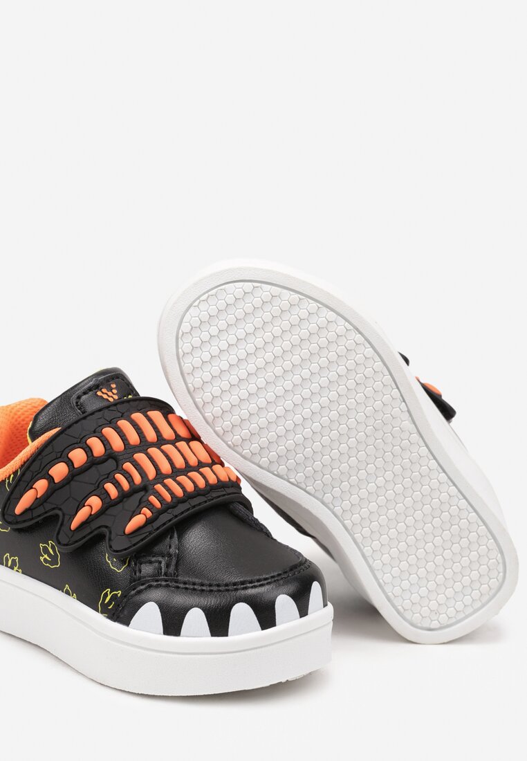 Czarne Buty Sportowe w Ozdobny Print z Aplikacjami i Zapięciem na Rzep Erisella