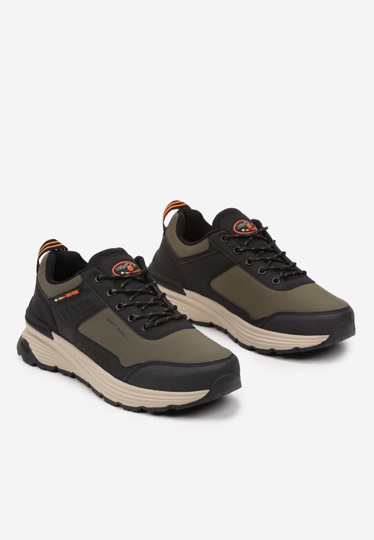Zielono-Czarne Płaskie Buty Sportowe Sneakersy ze Sznurowaniem i Napisem Terelena