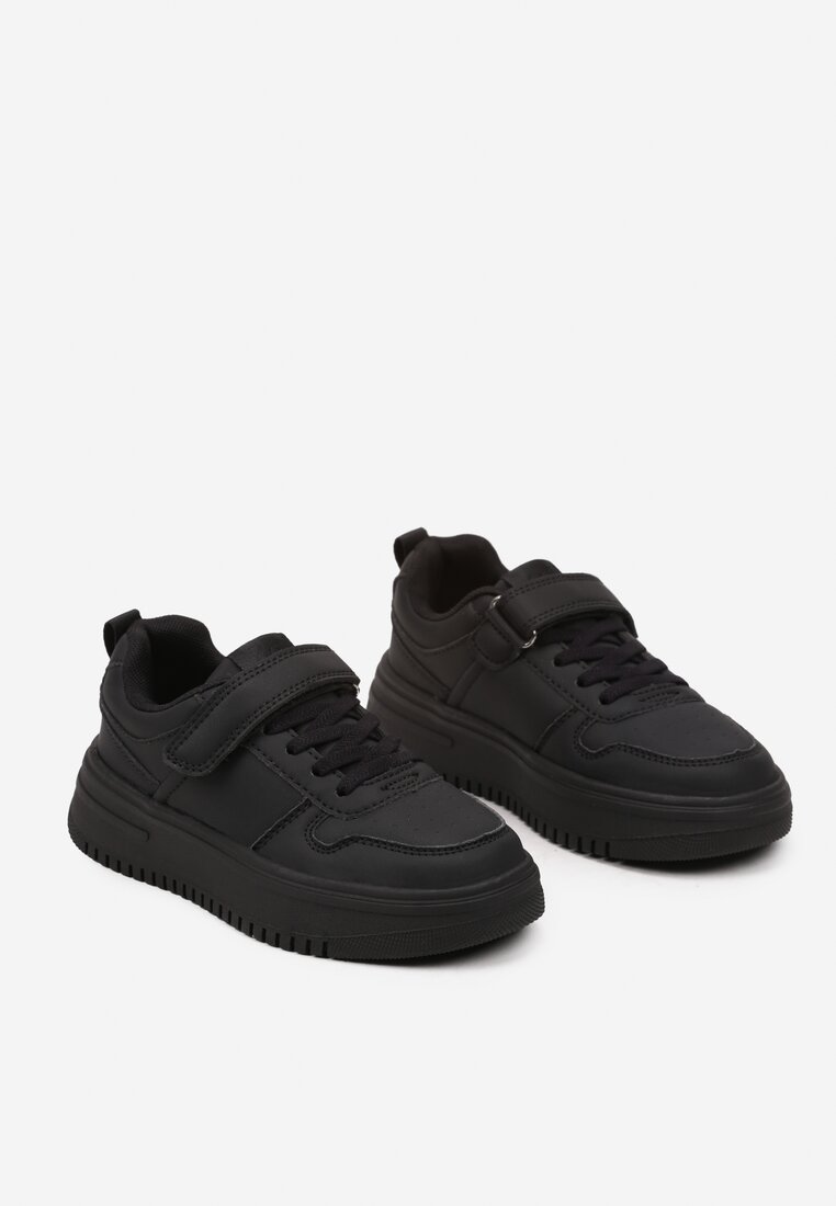 Czarne Sznurowane Buty Sportowe Sneakersy na Grubej Podeszwie na Rzepy Olita