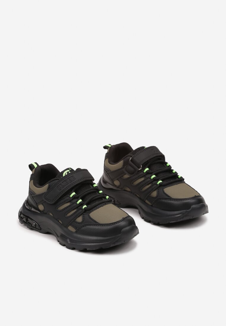 Czarno-Zielone Buty Sportowe Typu Sneakersy Zapinane na Rzep Veriani