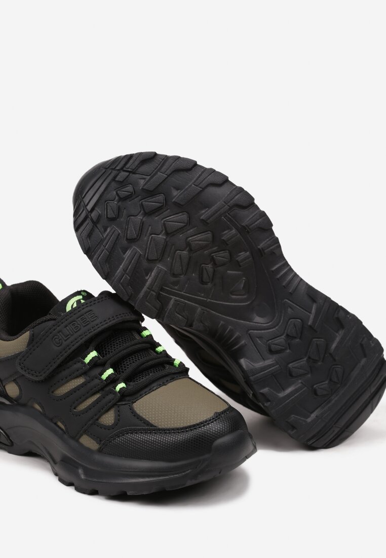 Czarno-Zielone Buty Sportowe Typu Sneakersy Zapinane na Rzep Veriani