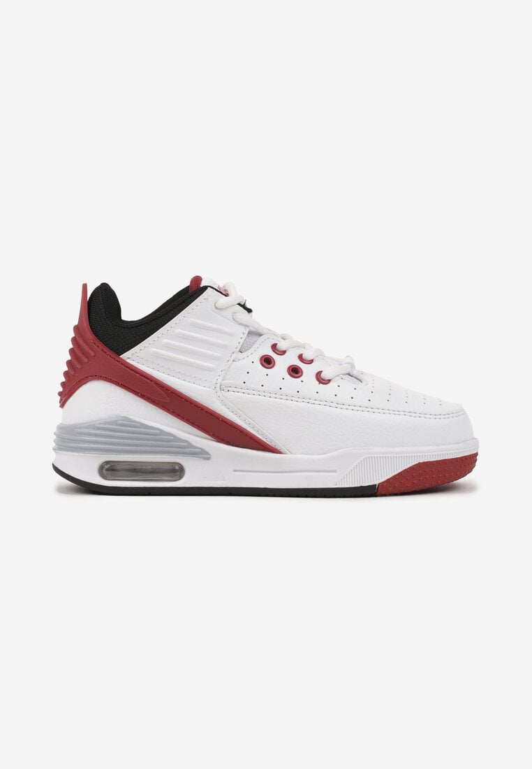 Biało-Czerwone Płaskie Buty Sportowe Sneakersy za Kostkę z Perforacją i Tłoczeniem Neritha
