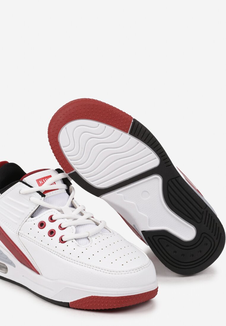 Biało-Czerwone Płaskie Buty Sportowe Sneakersy za Kostkę z Perforacją i Tłoczeniem Neritha