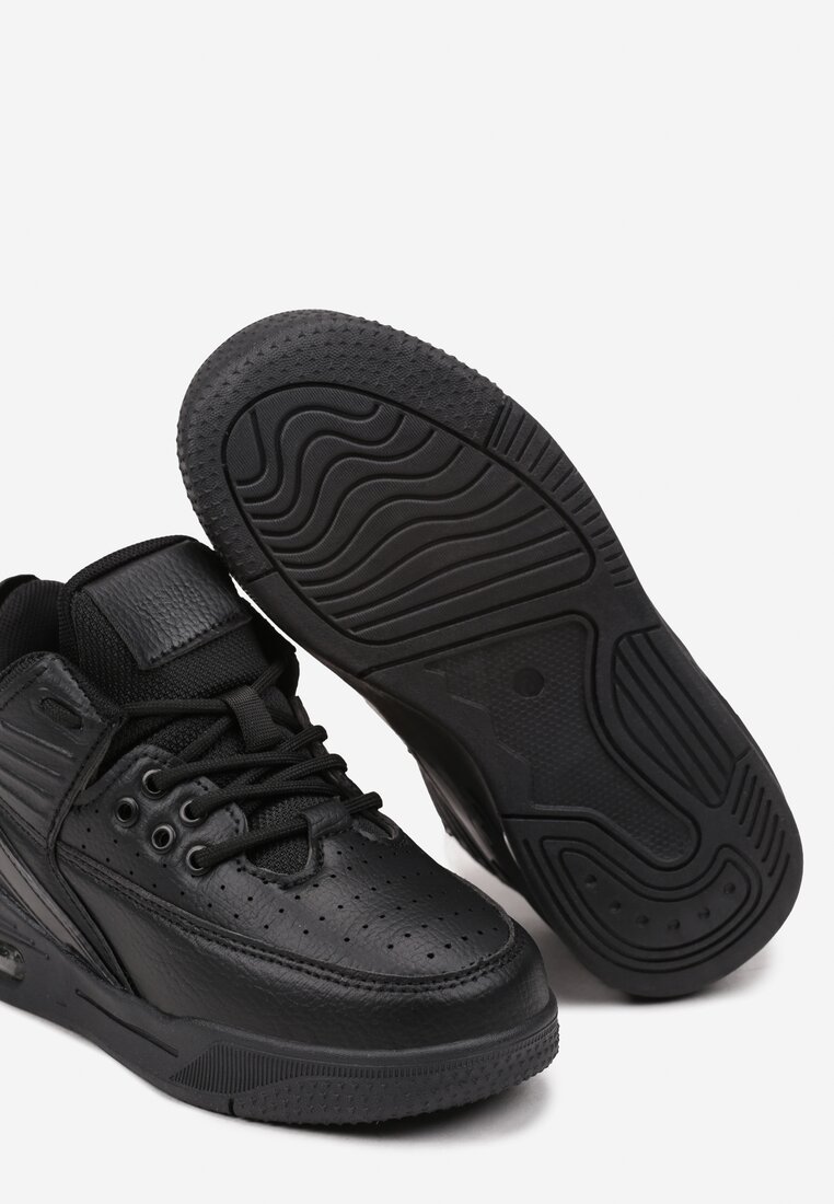 Czarne Płaskie Buty Sportowe Sneakersy za Kostkę z Perforacją i Tłoczeniem Neritha