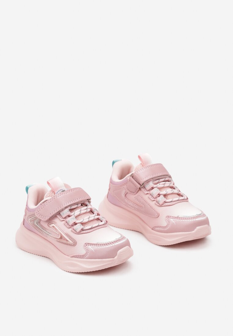 Różowe Buty Sportowe Sneakersy na Grubszej Podeszwie na Rzep Erislo