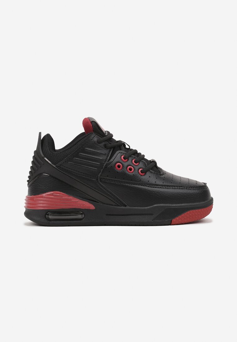 Czarno-Czerwone Płaskie Buty Sportowe Sneakersy za Kostkę z Perforacją i Tłoczeniem Neritha