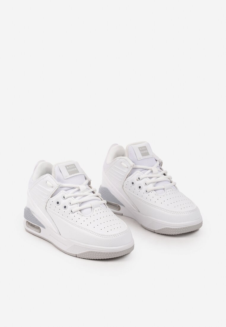 Biało-Szare Płaskie Buty Sportowe Sneakersy za Kostkę z Perforacją i Tłoczeniem Neritha