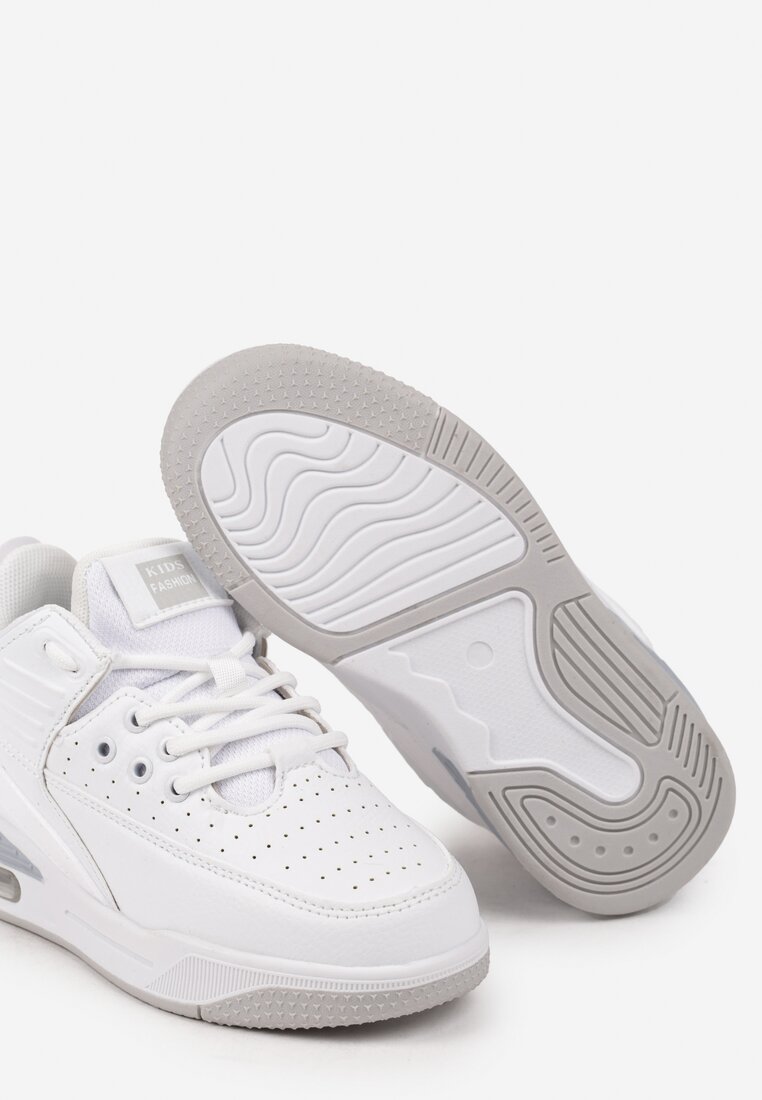 Biało-Szare Płaskie Buty Sportowe Sneakersy za Kostkę z Perforacją i Tłoczeniem Neritha