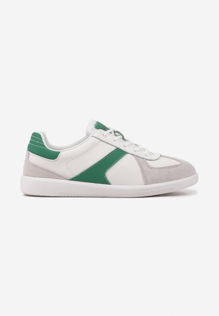 Biało-Zielone Płaskie Skórzane Sneakersy Ozdobione Przeszyciami Verietta