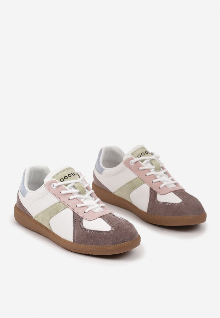 Brązowe Płaskie Skórzane Sneakersy Ozdobione Przeszyciami Verietta