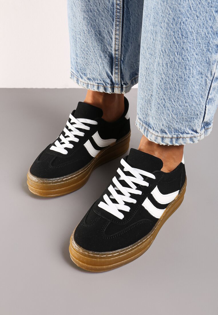 Czarne Sneakersy na Platformie z Kontrastowymi Wstawkami Erisora