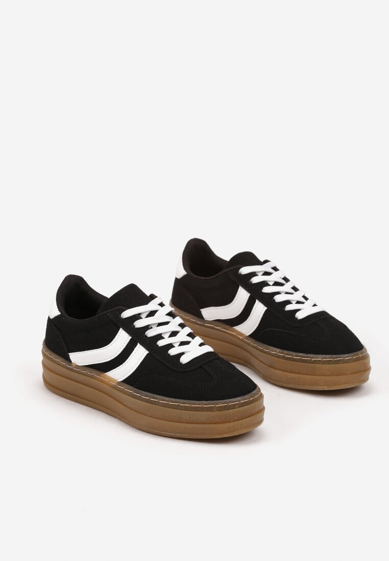 Czarne Sneakersy na Platformie z Kontrastowymi Wstawkami Erisora