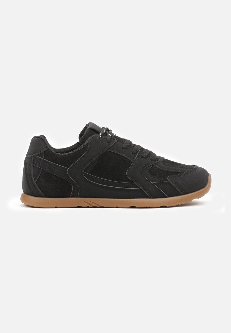 Czarne Sneakersy z Geometrycznymi Przeszyciami z Zdobieniem z Cyrkonii Taranea